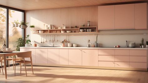 A sunny kitchen with light peach color cabinetry, hardwood flooring, and a table and chairs royalty free stock image Apartment Cabinets, Sunny Kitchen, Light Peach Color, Light Peach, Peach Color, Hardwood Flooring, Kitchen Lighting, Table And Chairs, Stock Images Free