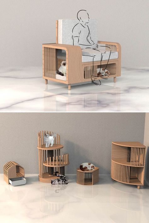 Pets Furniture Design, Pet Home Design, Unique Cat Furniture, Pet Friendly Furniture Living Rooms, Animal Furniture Design, Pet Furniture Design, Cat Friendly Furniture, Wood Decor Ideas, New Furniture Design