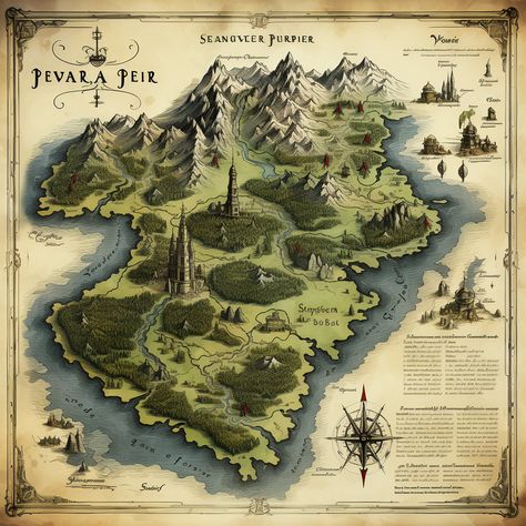 Fantasy Country Map, Aesthetic Map, Maps Aesthetic, Cartoon Map, Fantasy Map Making, Rpg World, Architecture Mapping, Advanced Dungeons And Dragons, Fantasy World Map