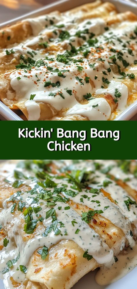 Spice up your dinner with this irresistible Kickin' Bang Bang Chicken! Perfect for food-loving women in the USA who crave bold flavors, this recipe brings a fiery kick to traditional chicken. Marinated and coated in the perfect blend of spices, each bite is packed with heat and tangy goodness, making it a standout dish for your recipe collection. Quick and easy to prepare, it's an ideal meal for any time of the week, promising to be a hit with family and friends alike. Give your taste buds a treat tonight! Bang Bang Chicken Casserole, Bang Bang Chicken Bowl, Healthy Bang Bang Chicken, Chicken Bryan Recipe, Chicken Bryan, Bang Bang Chicken, Parmesan Crusted Chicken, Cranberry Sauce Homemade, Chicken Bowl