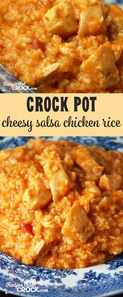 This Crock Pot Cheesy Salsa Chicken Rice is a delicious way to change up Mexican night! Cheesy Salsa Chicken, Mexican Night, Crock Pot Food, Chicken Rice Recipes, Delicious Slow Cooker Recipes, Bake Chicken, Crockpot Dinners, Pot Dinners, Salsa Chicken