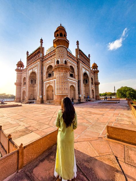 The Safdarjung Tomb also referred to as 'Safdarjung ka Maqbara' is a garden Tomb in New Delhi. Safdarjung Tomb, Delhi Pics, Delhi Travel, Best Poses For Photography, India Photography, Face Aesthetic, Outdoor Photoshoot, Good Poses, Indian Aesthetic