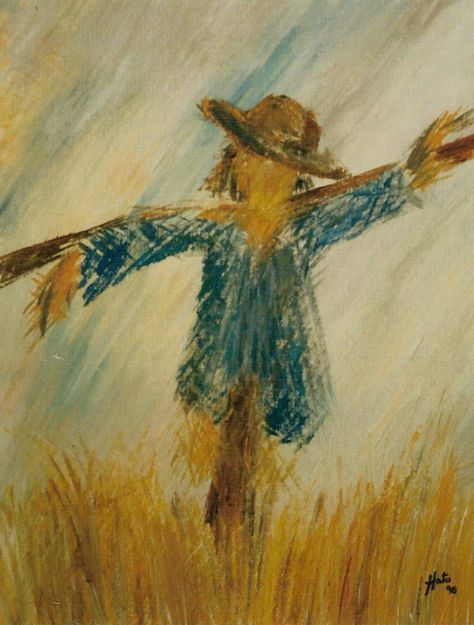 Scarecrow Painting On Canvas, Watercolor Scarecrow, Scarecrow Watercolor, Fall Watercolors, Scarecrow Painting, Painting Basics, Fall Paintings, Crow Painting, Paintings Easy