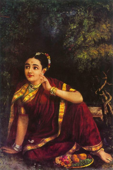 64 Arts Radha Waiting For Krishna In Kunjavan Religious Unframed Canvas Print Raja Ravi Varma Paintings (Multicolour, 24"X16") : Amazon.in: Home & Kitchen Radha Waiting For Krishna, Ravivarma Paintings, Ravi Varma, Raja Ravi Varma, Indian Women Painting, Indian Art Gallery, Female Art Painting, Indian Paintings, Indian Aesthetic