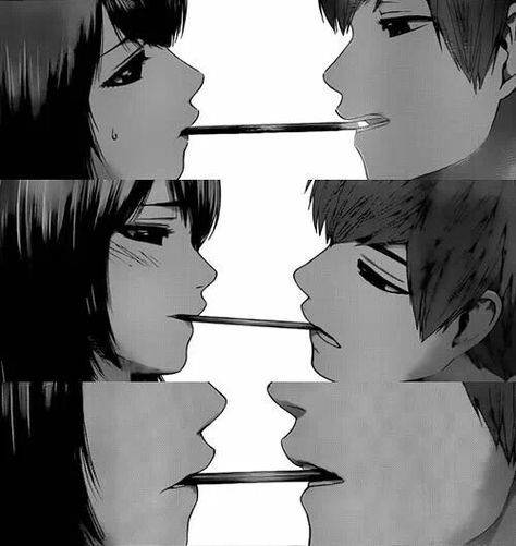 Pocky game Pocky Challenge, Pocky Game, Gothic Kawaii, Cute Couple Comics, Manga Couple, Manga Love, Anime Monochrome, Anime Kiss, Drawing Challenge