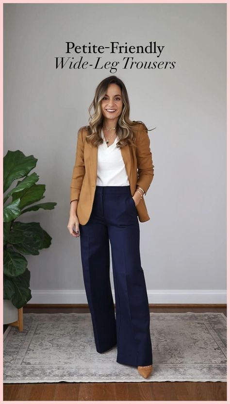 [PaidAd] 40 Most Saved Wide Leg Trousers Outfit Work Tricks You'll Want To Use 2022 #widelegtrousersoutfitwork Slacks For Short Women, Dressing For Work Business Casual, Work Outfits With Blue Pants, Therapist Outfits Women Business, Parole Officer Outfit, Wide Leg Professional Outfit, Jw Pants Outfits, Emerald Pants Outfit Work, Navy Blue Pants Casual Outfit