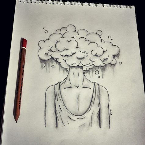 Cloudy head Cloudy Head Tattoo, Cloud Head Drawing, Clouds Pencil Drawing, Cloud Sketch Pencil, Cloudy Drawing, Unique Drawings Creative Sketch, Head In The Clouds Tattoo, Neil Hilborn, Cloud Outline