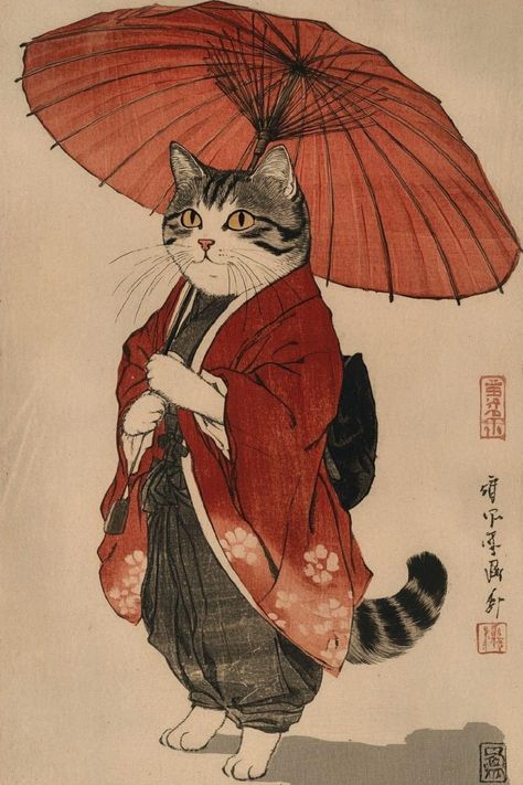 Japanese Art Modern, Japanese Cat, Japon Illustration, Pop Art Wallpaper, Cat Artwork, Ukiyo E, Japan Art, Paper Clay, Japanese Prints