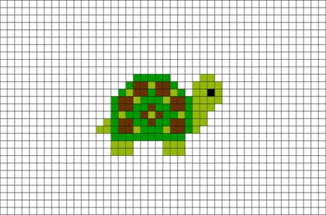 Turtle Pixel Art Turtle Pixel Art, Grid Crochet, Pixel Grid, Hamma Beads Ideas, Easy Perler Bead Patterns, Pearl Beads Pattern, Fuse Bead Patterns, Easy Pixel Art, Beaded Earrings Native