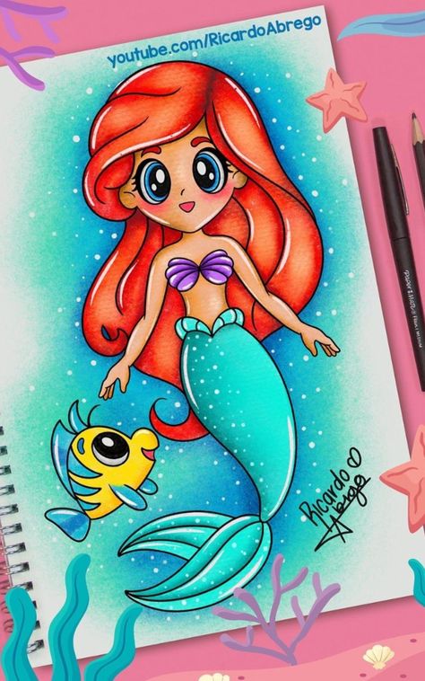 Mermaid Sketch Simple, Mermaid Drawings Easy, Mermaid Drawing For Kids, Mermaid Cartoon Drawing, Easy Disney Nails, Draw Sea Animals, Sketches Book, Draw Sea, Easy Disney Drawings