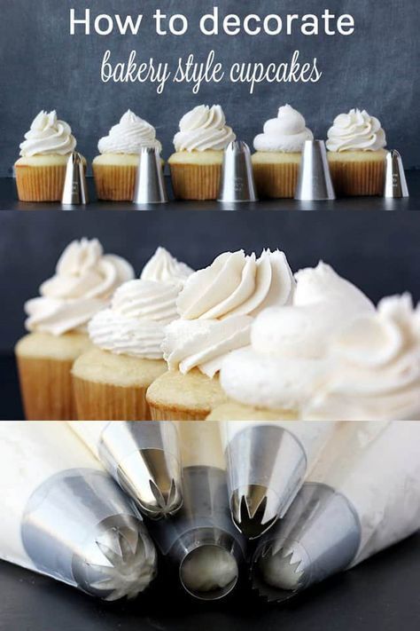 Bakery Style Cupcakes, Cupcake Frosting Techniques, How To Decorate Cupcakes, Cupcake Frosting Tips, Cupcake Decorating Techniques, Easy Cupcakes Decoration, Piping Tutorial, Cupcake Piping, Decorate Cupcakes