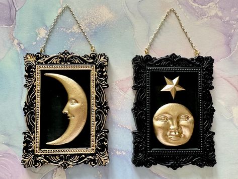 Vintage Celestial Crescent Moon Frame Mini Wall Hangers Man in the Moon Vintage Style Art Gold or Silver Whimsical Decor - Etsy The Moon Vintage, Moon Frame, Storage Entryway, Vintage Celestial, Women Dancing, Dancing Art, Liquor Bar, Kitchen Hutch, Moon Vintage