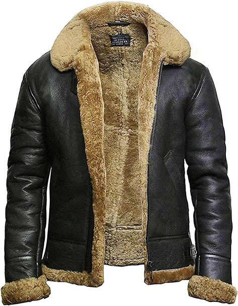 Mens Aviator B3 World War2 Real Shearling Sheepskin Flying Jacket (XL, Brown) at Amazon Men’s Clothing store Black Shearling Jacket, Aviator Leather Jacket, Flying Jacket, New Mens Fashion, Aviator Jackets, Jackets Men Fashion, Mens Winter, Men Wear, Fashion Man