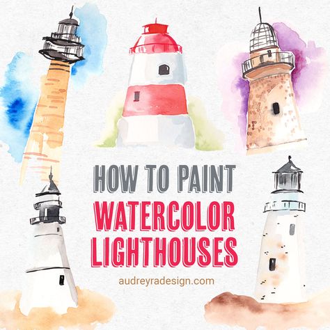 How to Paint: Watercolor Lighthouses - Audrey Ra Design Watercolor Lighthouse, Dark Purple Background, Style Tutorial, Lighthouse Painting, Art Tutorials Watercolor, Creative Tutorials, Paint Watercolor, Watercolor Paintings For Beginners, Watercolor Projects