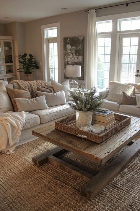 Neutral Living Room Ideas, Beige Living Rooms, Farmhouse Living Room, Country Living Room, Neutral Living Room, Sopot, Farmhouse Interior, Decor Home Living Room, Living Room Sectional