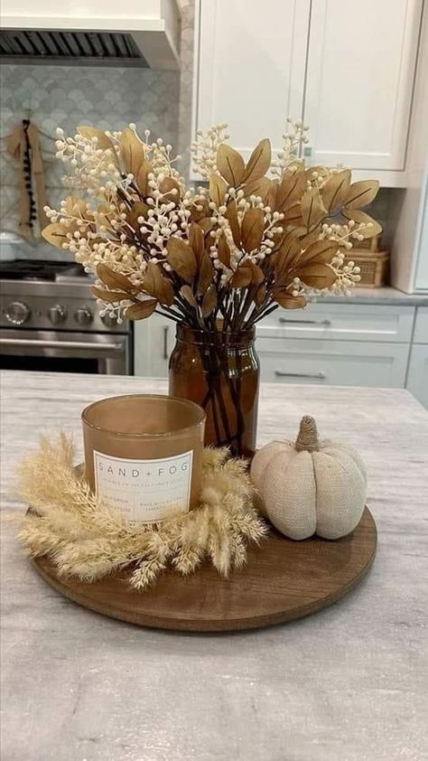 Lazy Susan Decor, Fall Apartment Decor, Fall Room Decor, Fall Coffee Table, Fall Table Centerpieces, Easy Fall Decor, Neutral Fall Decor, Countertop Decor, Fall Kitchen Decor