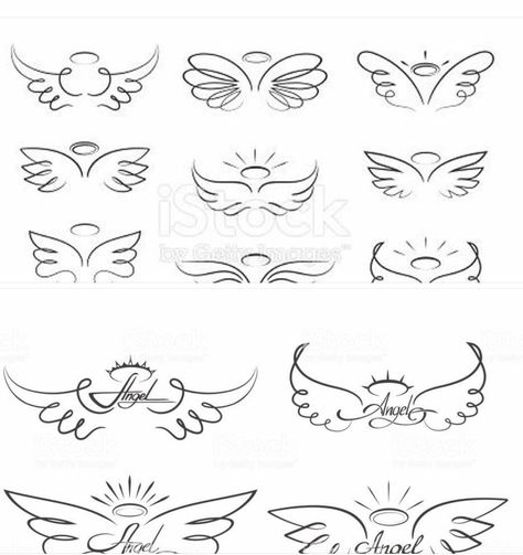 Drawing Icons, Halo Tattoo, Guardian Angel Tattoo, Angel Wings Drawing, Remembrance Tattoos, Tattoo Vector, Tattoo Zeichnungen, Wings Drawing, Angel Wings Tattoo