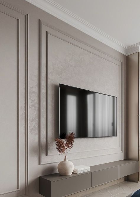 Neoclassical Tv Wall Design, Panelling Tv Wall, Tv Panelling, Georgian Bedroom, Modern Classic Living Room, Living Room Panelling, Bedroom Tv Wall, Living Room Wall Units, Neoclassical Interior