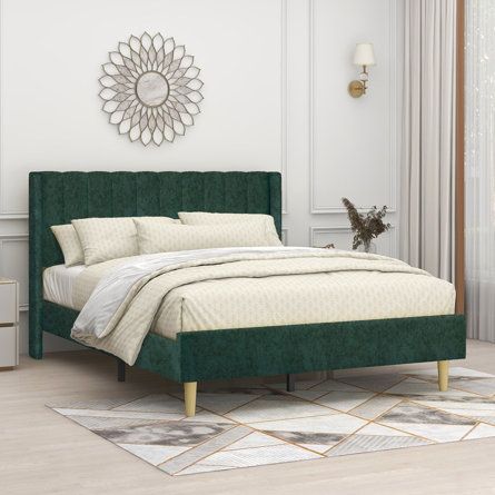 Full Size Upholstered Bed, Platform Bed Wood, Twin Daybed With Trundle, Full Platform Bed, Bed Wood, Bedrooms Ideas, Daybed With Trundle, Velvet Bed, Green Bedding