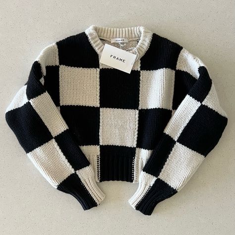 Brand New With Tags! Amazing Sweater, I Might Keep It For Myself If Someone Doesn’t Buy Quick Size Small Frame's Merino Wool Sweater Showcases A Checkerboard Motif. Crewneck Long Sleeves Pullover Style 100% Merino Wool Dry Clean Only Checkerboard Sweater, Oatmeal Sweater, Black Cashmere Sweater, Work Sweaters, Black And White Sweater, Marled Sweater, Denim Sweater, Orange Sweaters, Chunky Wool