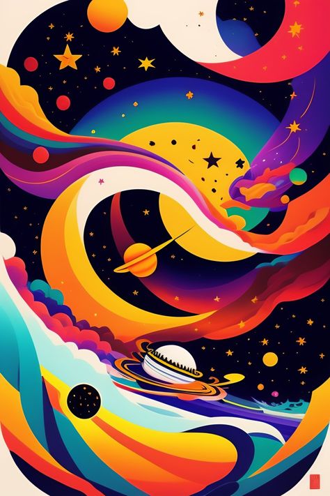 Funky Space Art, Cartoon Space Art, Whimsical Space Art, Space Abstract Art, Space Art Illustration, Space Illustration Art, Galaxy Illustration, Universe Drawing, Abstract Space Art