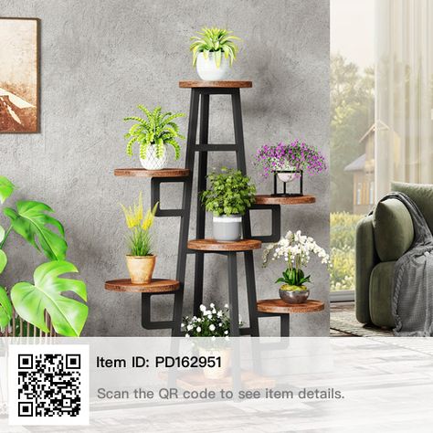 Wood Plant Stand Indoor, Tiered Plant Stand Indoor, Tier Plant Stand, Shelf Designs, Style Shelves, Plant Cages, Greenery Flowers, Round Shelf, Tall Shelves