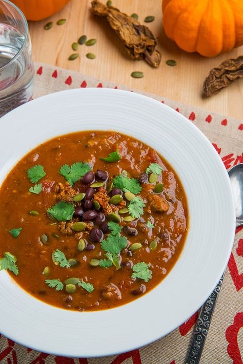 Pumpkin Chorizo and Black Bean Soup. The flavor combo was amazing! Spiced sausage with hearty black beans and a richness that comes from the pumpkin. Makes me think of fall. Pumpkin Chorizo Soup, Pumpkin Chorizo, Chorizo Soup, Black Bean Soup Recipe, Bean Soup Recipes, Best Soup Recipes, Black Bean Soup, Pumpkin Soup, Hearty Soups