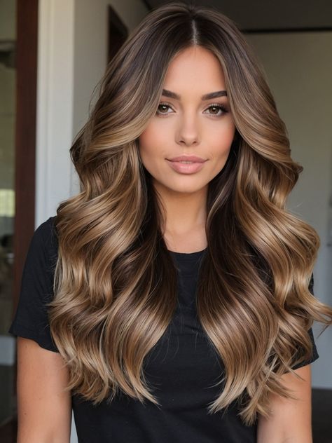 Easy Hair Color, Rambut Brunette, Rich Brunette, Brunette Hair With Highlights, Brown Hair Balayage, Summer Hair Color For Brunettes, Long Wavy Hair, Summer Hair Color, Hair Color Balayage