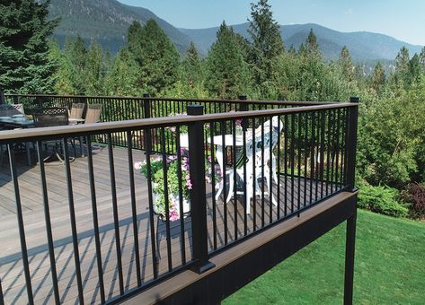 Revolutionary Railing Products | Porch, Stair Railing Options Aluminum Railings, Metal Deck Railing, Aluminum Railing Deck, Composite Deck Railing, Railing Designs, Patio Railing, Deck Railing Design, Metal Railing, Black Deck