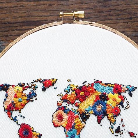 World Map, Map, Embroidery