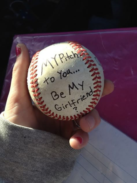 If you're a baseball player, this is the cutest way to ask your girl out |  Cute ways to ask a girl out | Pinterest | Girls out, The o'jays and Love  this Girlfriend Proposal, Baseball Boyfriend, Be My Girlfriend, Girlfriend Ideas, Baseball Couples, Will You Be My Girlfriend, Asking Someone Out, Cute Prom Proposals, Baseball Girlfriend