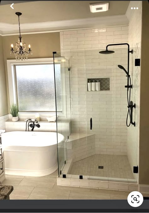 Primary Bath Shower And Tub, Bathrppm Design, Bathroom Remodel Home Depot, Bathroom Remodel Walkin Shower And Tub, Shower And Tub Remodel Ideas, Tub In Front Of Window Layout, Bathroom Remodel Ideas Master, Small Bathroom Ideas With Separate Shower And Tub, Large Bathroom With Shower And Tub