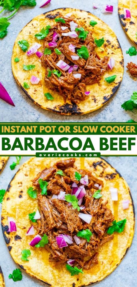 Instant Pot Barbacoa Beef (+ Slow Cooker Instructions!) - Averie Cooks Barbacoa Crock Pot, Breakfast Without Eggs, Sausage Mushroom, Mushroom Breakfast, Slow Cooker Barbacoa, Simple Dinners, Averie Cooks, Barbacoa Beef, Insta Pot