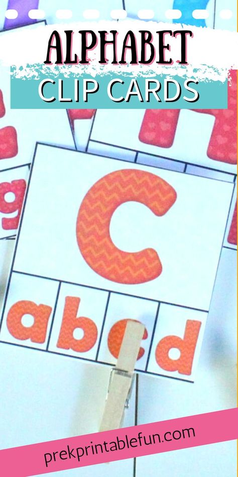 Matching Uppercase And Lowercase Letters, Alphabet Clip Cards, Preschool Lesson Plans, Literacy Center, Free Preschool, Clip Cards, Preschool Printables, Diy Activities, Preschool Lessons