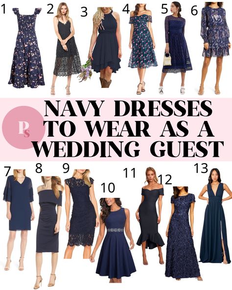 Navy Blue Dresses for Wedding Guests (2021) - Paisley + Sparrow Navy Blue Dress Outfit, Navy Wedding Dress, Blue Wedding Guest Dresses, Blue Dress Outfits, Dress Couple, Dress For A Wedding, Below The Knee Dresses, Grunge Dress, Outfit Wedding Guest