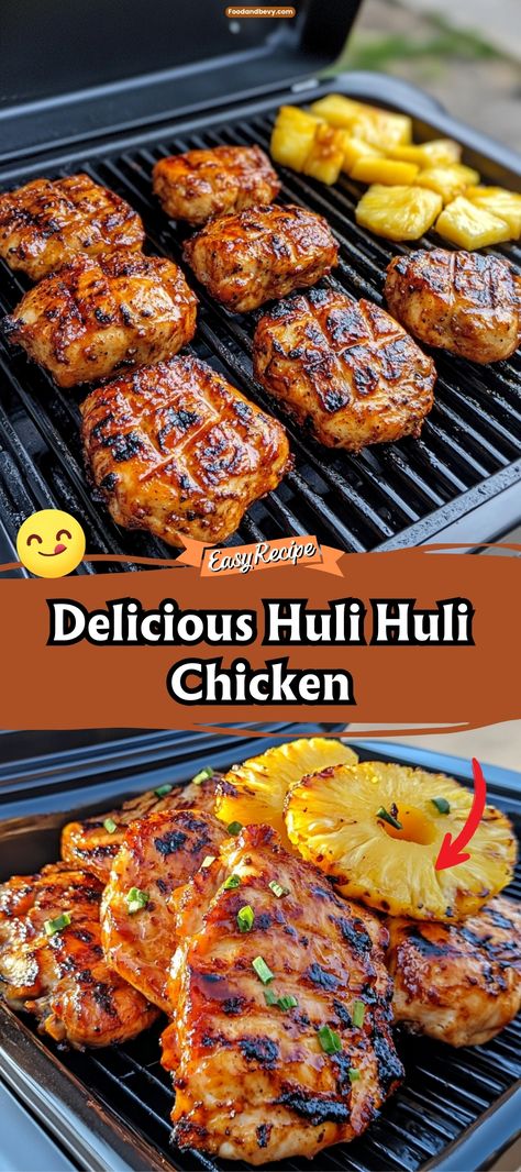 Transport your taste buds to Hawaii with Huli Huli Chicken, a deliciously grilled chicken coated in a sweet and tangy pineapple and soy sauce marinade. This dish is perfect for a tropical holiday feast or a summery barbecue. #HuliHuliChicken #TropicalFlavors #GrilledChicken Hawaiian Bbq Chicken Marinade, Hawaii Food Ideas, Hawaiian Dishes Recipes, Pineapple Chicken Sandwich, Chicken And Pineapple Recipes, Hawaiian Chicken Marinade, Shoyu Chicken Recipe Hawaii, Grilled Chicken Dinner Recipes, Dinner Ideas Grill