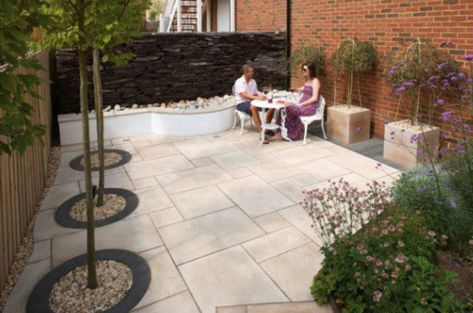 Natural stone for your landscape design and patio may never be the same | Unilock Sandstone Patio, Outdoor Paving, Sandstone Paving, Caramel Cream, Garden Paving, Natural Stone Pavers, Patio Garden Design, Landscaping Supplies, Paving Stones