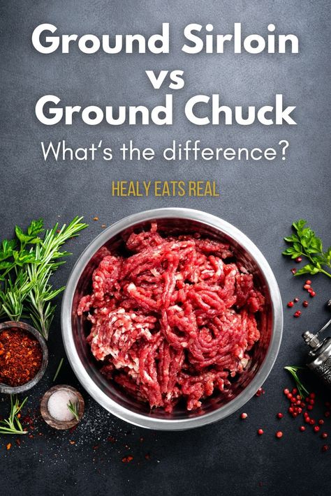 A bowl of raw ground meat surrounded by herbs and spices with the text "Ground Sirloin vs Ground Chuck: What's the difference? Healy Eats Real" above it. Ground Sirloin Recipes, Grain Free Bread Recipe, Real Posts, Sirloin Recipes, Tandoori Recipes, Ground Chuck, Primal Living, Roasted Vegetable Soup, Grain Free Bread