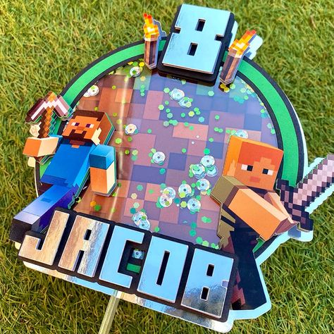 Diy Minecraft Cake, Gaming Minecraft, Minecraft Birthday Cake, Shaker Cake Topper, Diy Cake Topper Birthday, Minecraft Banner Designs, 3d Cake Toppers, Diy Minecraft, Cake Kit