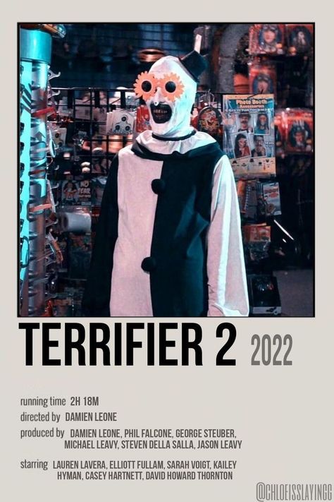 Best Horror Movie Posters, Terrifier 2 Poster, Terrifier Movie Poster, Movie Prints Horror, Terrifer2 Movie, Movies To Watch Horror, Scary Movie Posters, Terrifier Poster, Horror Movies Poster