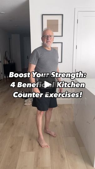 63K views · 7K reactions | Boost Your Strength: 4 Beneficial Kitchen Counter Exercises!

Here are 4 challenging and beneficial exercises you can do holding onto your kitchen counter to get stronger, healthier, and improve your balance.

1️⃣ Curtsy Squats - 3 sets of 10 reps each leg
	• While holding the counter for balance, slowly lower into a curtsy position, then return to standing. This helps strengthen your legs and improve balance.

2️⃣ Counter Push-Up with a Clap - 3 sets of 10 reps
	• Perform a push-up against the counter. At the top, quickly clap your hands before placing them back on the counter. This boosts upper body strength and coordination.

3️⃣ Counter Plank with Leg Lift - 3 sets of 10 reps each leg
	• Hold a plank position with your hands on the counter. Lift one leg at a Kitchen Exercises, Leg Hold, Instagram Boost, Plank Position, Easy Fitness, Morning Exercise, Tai Chi Exercise, Workout Beginner, Holding Onto You