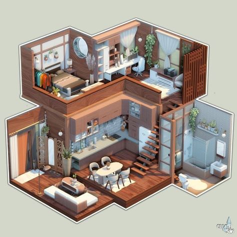 Sims 4 Loft, Sims 4 Houses Layout, Lotes The Sims 4, Loft House Design, Sims Freeplay Houses, Sims 4 Bedroom, Sims 4 House Plans, Sims 4 House Building, Sims 4 House Design