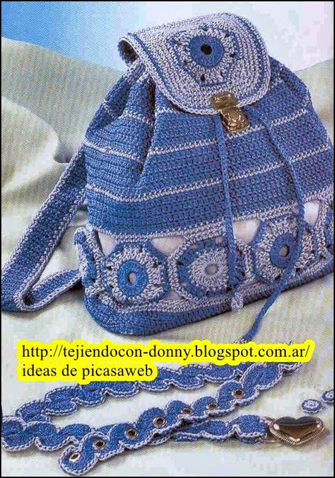 TEJIDOS A CROCHET - GANCHILLO - PATRONES: ACCESORIOS Sac Granny Square, Mochila Crochet, Crochet Beach Bags, Knit Purse, Crochet Shell Stitch, Crochet Backpack, Bohol, Crochet Bags Purses, Crochet Basket