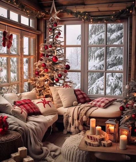 Cozy Christmas Decor, Christmas Decor Inspiration, Christmas Living Rooms, Christmas Bedroom, Christmas Room, Christmas Porch, Christmas Scenes, Country Christmas, Cozy Christmas