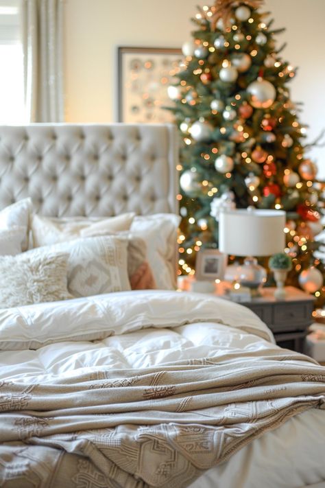 Get your bedroom ready for the holiday season with our cheerful Christmas decor ideas! From cozy bedding options to charming ornaments, discover how to turn your space into a festive haven. Explore unique ways to include twinkling lights, holiday-themed cushions, and beautiful wall art. Each suggestion is aimed at making your sleep space warm and inviting, creating a perfect restful area with a joyful twist. Whether you're aiming for a winter wonderland or a simple seasonal touch, we’ve got decorative ideas that suit everyone’s style and bring Christmas cheer to your home. Cozy Christmas Bedroom, Christmas Bedroom Decor Ideas, Christmas Bedroom Decor, Backyard Balcony, Green Palette, Decorative Ideas, Festive Wreath, Christmas Decorations Bedroom, Twinkling Lights