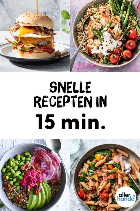 Snelle recepten, wie houdt er niet van! Van gezonde recepten tot ovenschotels en pasta's: op deze pagina vind je al het lekkers onder de 15 minuten. Meer (familie)tijd aan tafel, minder (kook)tijd in de keuken. Eet smakelijk. #Allerhande #lekkerrecept #snellerecepten  #makkelijkerecepten #lekkersnelklaar #watetenwevandaag Healthy Goals, Easy Dinner, Van Van, Meal Prep, Food And Drink, Pasta, Ethnic Recipes