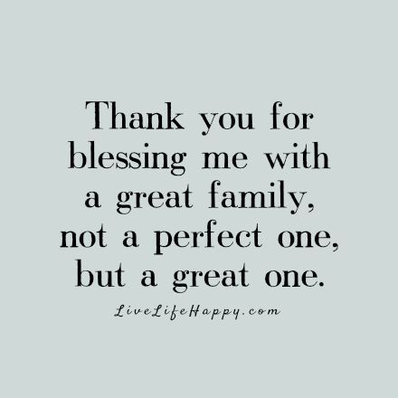 Thank you for blessing me with a great family, not a perfect one, but a great one. livelifehappy.com Quotes About Attitude, Quotes Blessed, Happy Family Quotes, Best Family Quotes, Family Love Quotes, Family Quotes Inspirational, Thankful Quotes, Live Life Happy, Quotes Family