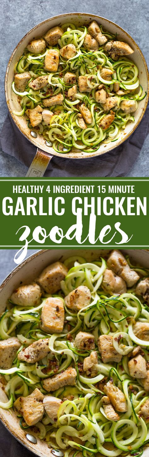 4 ingredient Garlic Chicken Zoodles Chicken And Zoodles, Chicken Zoodles, Zoodle Recipes, Keto Lasagna, Spiralizer Recipes, 4 Ingredient, Zucchini Noodles, Garlic Chicken, Zucchini Recipes