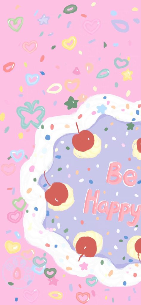 Cute Cake Wallpaper, Birthday Lockscreen, Birthday Phone Wallpaper, Birthday Cake Illustration, Cake Wallpaper, Cake Illustration, Pink Wallpapers, Wallpaper Homescreen, Birthday Wallpaper