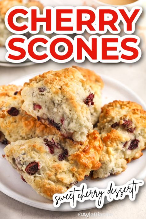 Discover the perfect balance of flaky, tender, and buttery goodness in these Cherry Scones. Made with almond extract and filled with juicy cherries, these golden-brown treats are a delightful addition to your breakfast or tea time indulgence. Try this easy-to-follow recipe and savor the irresistible aroma and delicate crumb of homemade scones. via @aylarianne Cherry Scones Recipe, Dried Fruit Recipe, Cherry Scones, Fruit Recipe, Homemade Scones, Spinach Salad Recipes, Afternoon Tea Recipes, Baked Peach, Homemade Bread Recipes Easy